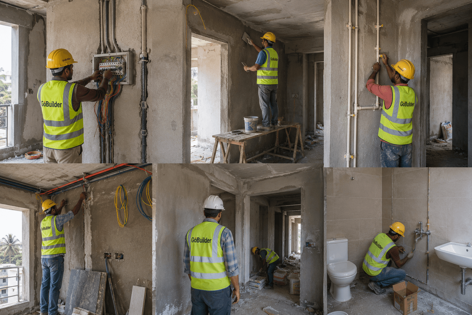 Villa construction stage 4: Plastering, Electrical & Plumbing